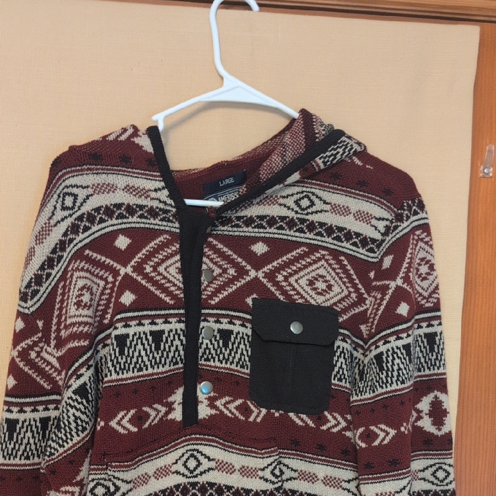 American Rag ¼ Snap Button Vintage Hooded Sweater With Pocket Size Large